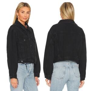 AGOLDE Shrunken Charli Cropped Denim Jacket Jagged Black Distressed Size XS NWT
